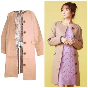 미아 체크 절개 노카라 코트