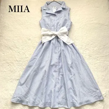 [새상품] MIIA 슬리브리스 셔츠 원피스 스트라이프 리본 블루