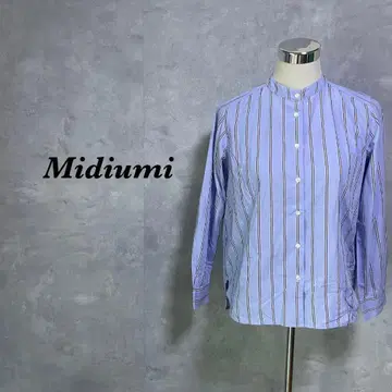 Midiumi 셔츠 긴팔 스트라이프 스탠드 카라 라이트 블루 4234