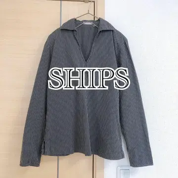 쉽스 스트라이프 V넥 셔츠 블라우스 풀오버