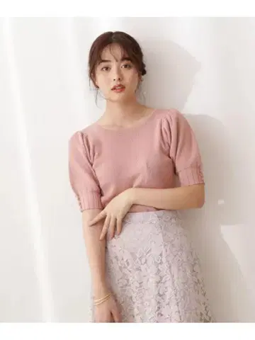 proportion 프로포션 체인지 리브 퍼프 슬리브 니트 핑크
