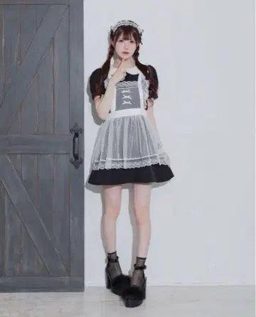 pium 튤 에이프런 포함 도리 미니 원피스 메이드 화이트