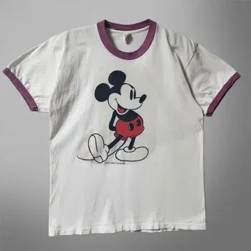 80년대 Disney 미키마우스 링거 티셔츠 화이트 USA L