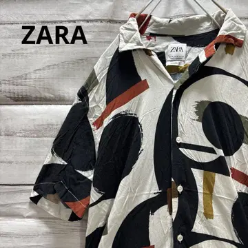 ZARA 아트 올 패턴 레이온 셔츠 반팔 셔츠 멀티 컬러 세련된 L