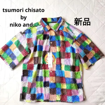 새상품 츠모리치사토 niko and 체크 블라우스 컬러풀 면 개성파