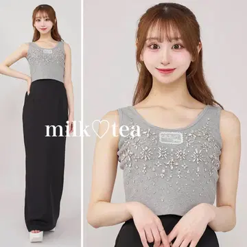 택 포함 새상품 다리치 주얼리 리브 슬리브리스 상의 그레이