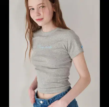 24SS ROSE RIBBON POINT SLIM CROP T SHIRT