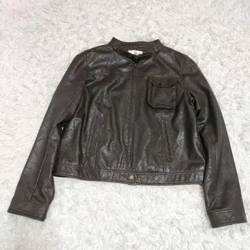 2000년대 스타일 가죽 재킷, 어두운 갈색, XL 사이즈