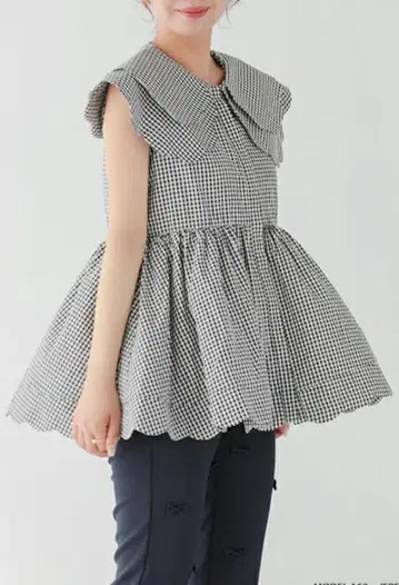 Fitmore 새상품 더블 스캘럽 깅엄 체크 블라우스