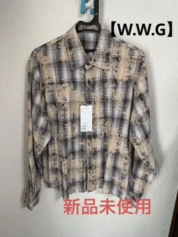 W.W.G 체크 무늬 긴팔 셔츠 베이지 계열 미사용 새상품 가격표 부착