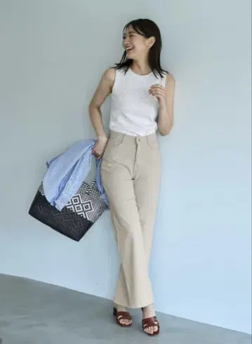 스타일 델리 허리 밴딩 내장 스트레치 코튼 스트레이트 팬츠 L 그레이지