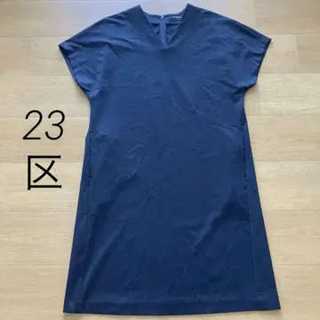 23구 빈티지 트 V넥 원피스 38 네이비