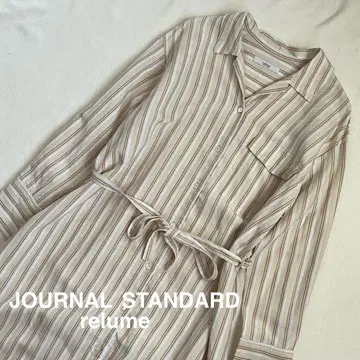 [새상품급] 레 린넨 스트라이프 오픈 카라 셔츠 원피스 겉옷