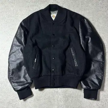golden bear 가죽 울 바시티 자켓 올 블랙