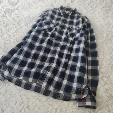 글로벌 워크 플란넬 셔츠 셔츠 긴팔 빅 사이즈 XL 블루 면