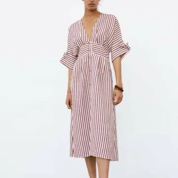 미품 ZARA 자라 마 린넨 원피스 S 스트라이프