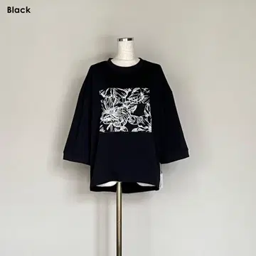 CLOCHE 새상품급 레이스 패치 로고 7분 소매 T (블랙)