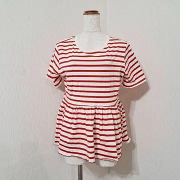 자라 보더 무늬 개더 헤름 티셔츠 (M) 면 100% 모로코 제