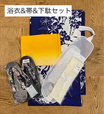 유카타, 오비, 오비판, 오비끈, 일본 나막신 세트(미사용 새상품 포함)