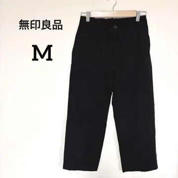 무인양품 와이드 팬츠 블랙 M 뒤 밴딩 풀렝스 블랙 긴 길이