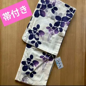 새상품 유카타와 오비 세트 보라색 등나무 꽃무늬