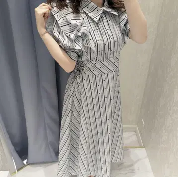 evelyn 오리지널 하트 스트라이프 OP 롱 원피스 아이스 그레이