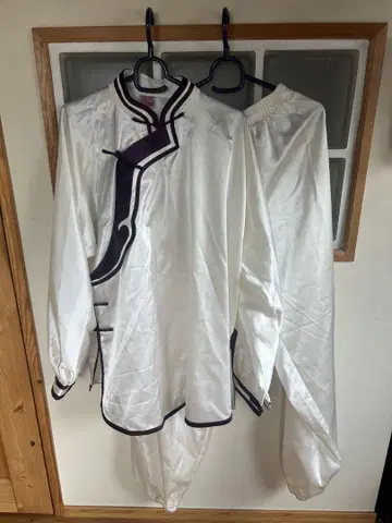 차이나 셔츠 셋업 화이트 퍼플 광택 레어 쿵푸
