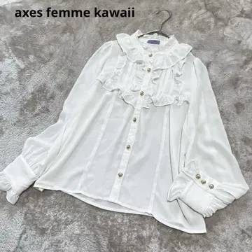 새상품급 아쿠지즈 귀여운 스탠드 옷깃 프릴 블라우스 화이트 펄