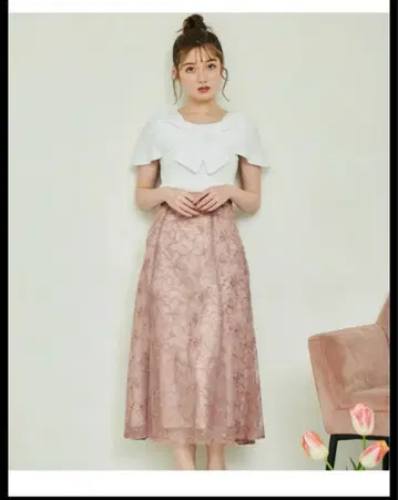플라워 자수 얇은 명주 스커트 스커트 핑크 노엘라