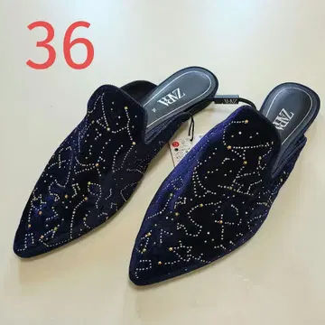 자라 플랫 포인트 뮬 벨로아 스웨이드 네이비 36