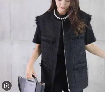 엠도트 프린지 블랙 트위드 베스트