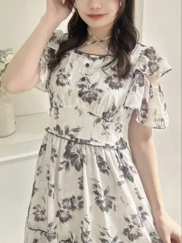 evelyn 크로스 리본 꽃무늬 OP 블랙 bk 원피스