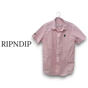 립앤딥 RIPNDIP 핑크 반팔 셔츠 고양이 자수 [ M ]