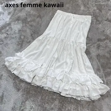액시즈 카와이이 미디 프릴 페치 스커트 화이트 티어드