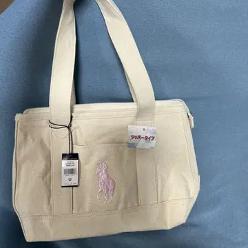 랄프 로렌 미디엄 토트백 내추럴 화이트 핑크