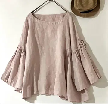 네스트로브 천연 염색 린넨 비대칭 개더 블라우스 리본 핑크