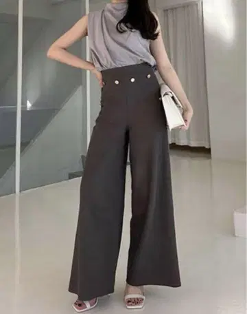 아뉴앙스 린넨 블렌드 플레어 마린 팬츠 차콜 그레이 S