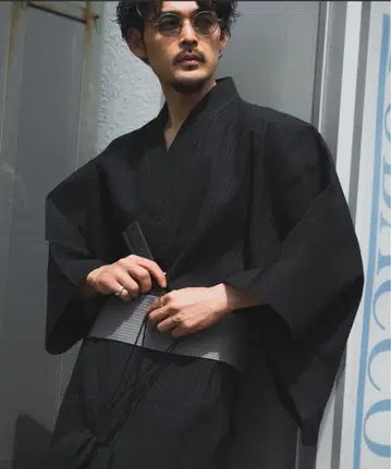 남성용 유카타 (오비, 일본 나막신, 센스, 신겐부쿠로) 5세트