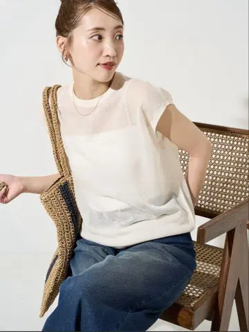 핸드 워셔블 린넨 믹스 시어 슬리브리스 티셔츠