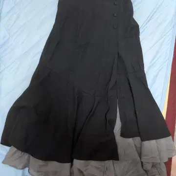 플레어 스커트 블랙 쉬폰과 천 콤비네이션