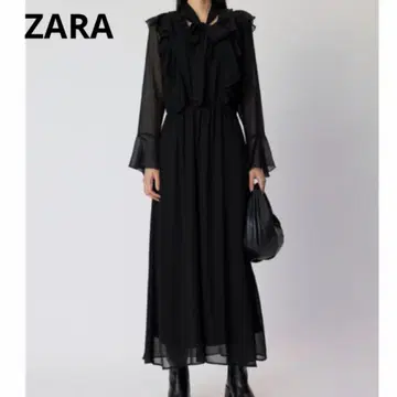 미품 ZARA 쉬폰 보우타이 롱 원피스 프릴 A라인