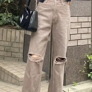EVRIS 데미지 와이드 데님 팬츠