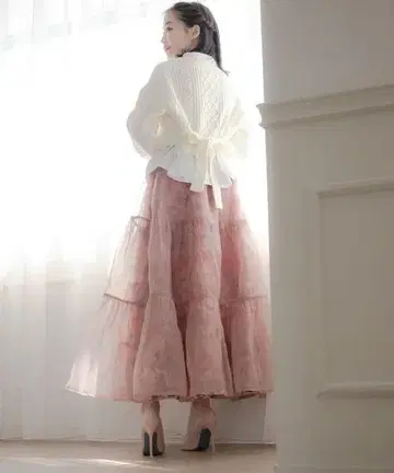 플라워 프린트 플레어 스커트 핑크 계열