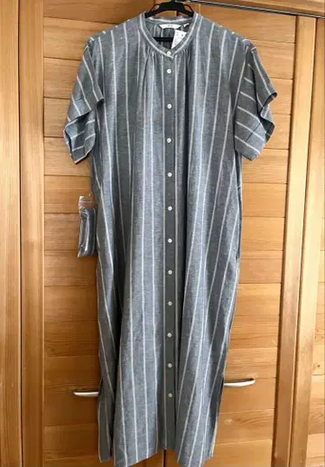 UNIQLO 린넨 블렌드 릴랙스 반팔 원피스 M 그레이
