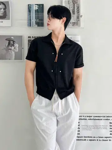 블랙 텍스처 피케 셔츠
