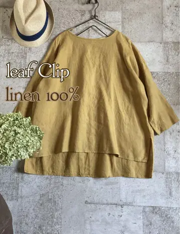 leaf clip 린넨 풀오버 7부 소매 얇은 블라우스 머스타드 린넨