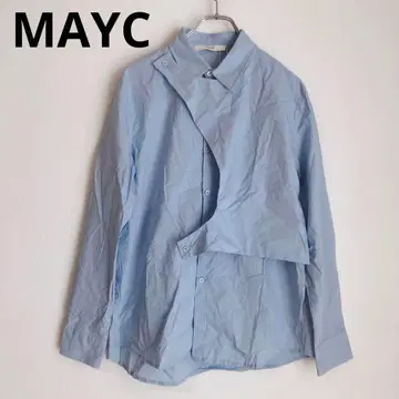 MAYC 디자인 셔츠 긴팔 블라우스 비대칭 면 혼방 럭셔리 블루