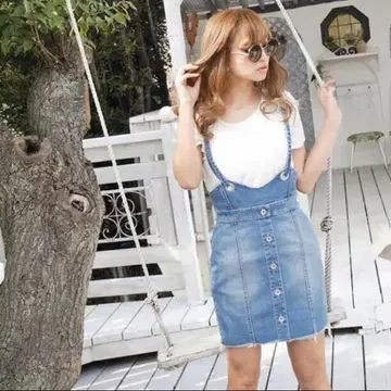 rienda 데님 살로펫 미니 길이 프론트 버튼