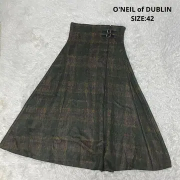 O'NEIL of DUBLIN 버진 울 체크 플레어 롱 스커트