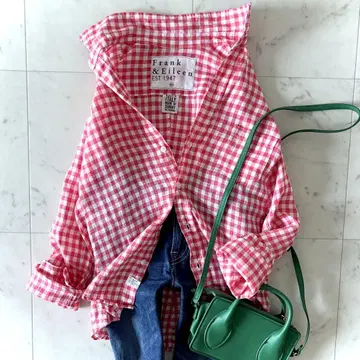 새상품급 프랭크 앤 아이린 BARRY 린넨 셔츠 깅엄 체크 빨간색